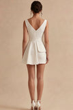 A Line V-Neck White Short Graduation Dress