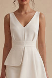 A Line V-Neck White Short Graduation Dress
