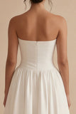 Maxi Strapless Ruched White A Line Beach Wedding Dress