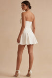 Short A Line Strapless White Graduation Dress with Bow