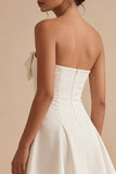 Short A Line Strapless White Graduation Dress with Bow