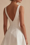 Short V-Neck A Line White Graduation Dress