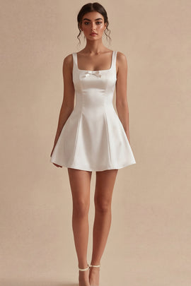 Short Square Neck A Line White Graduation Dress