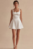 Short Square Neck A Line White Graduation Dress