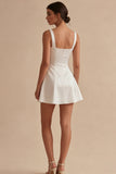 Short Square Neck A Line White Graduation Dress