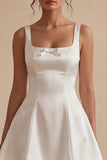 Short Square Neck A Line White Graduation Dress