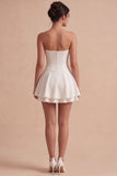 Corset Strapless White Short A Line Graduation Dress with Ruffles