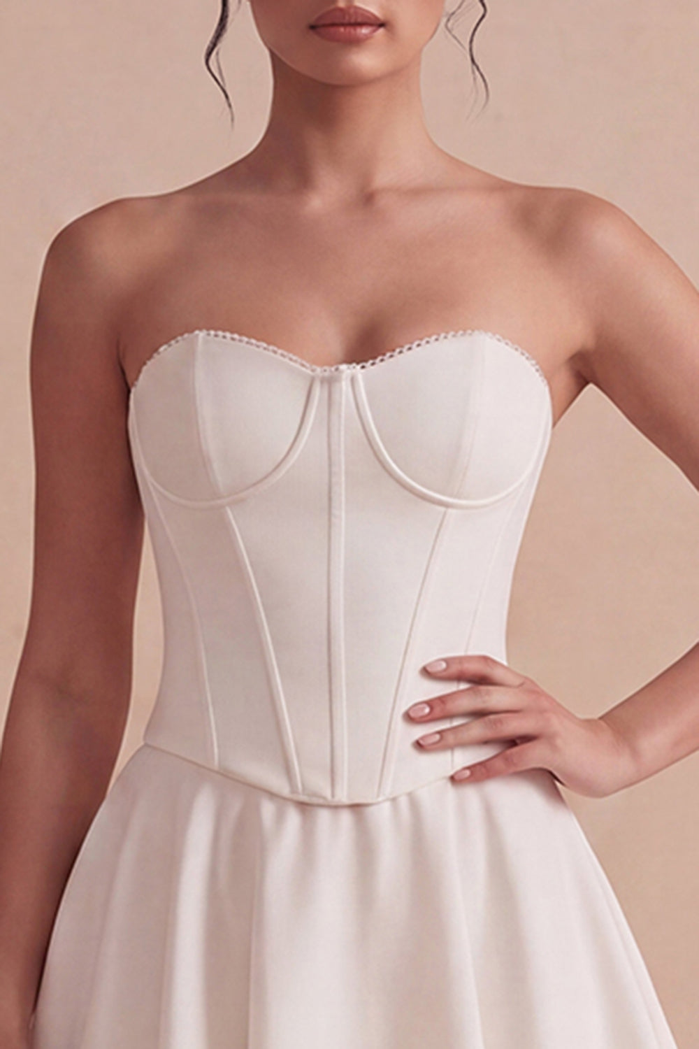 Corset Strapless White Short A Line Graduation Dress with Ruffles