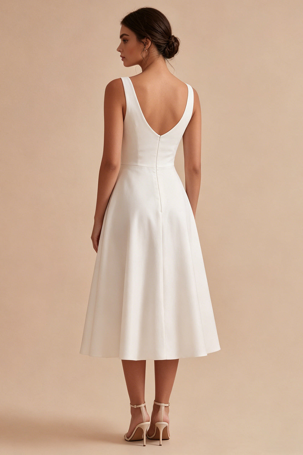 ZAPAKASA Women Satin White Maxi Wedding Dress A Line V-Neck Engagement