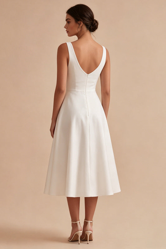 Simple Maxi A Line V-Neck White Wedding Dress