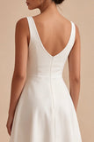 Simple Maxi A Line V-Neck White Wedding Dress