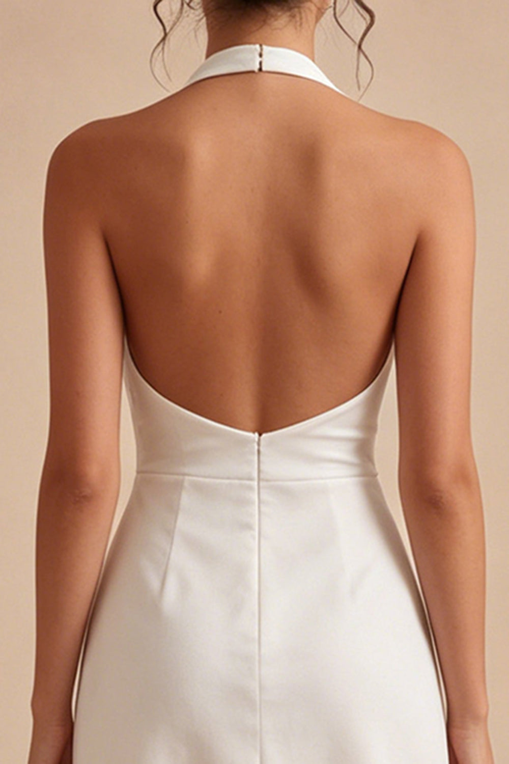 Halter Ruched Backless White Short Graduation Dress