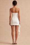 Strapless Ruched White Tight Short Graduation Dress with Ruffles