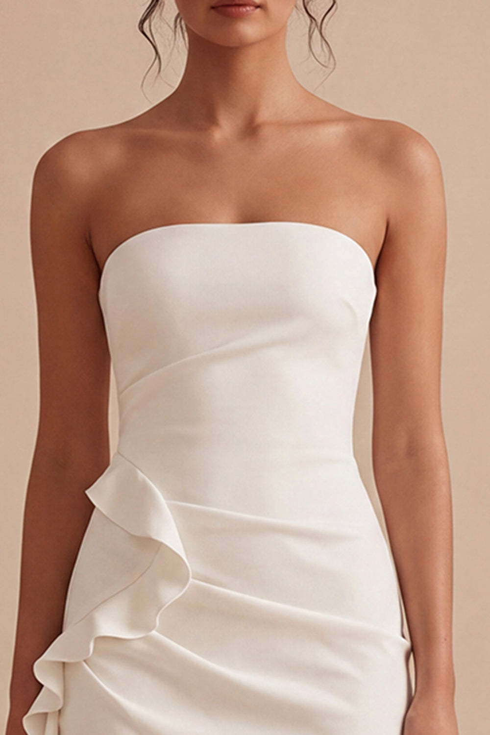 Strapless Ruched White Tight Short Graduation Dress with Ruffles