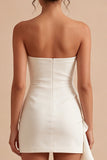 Strapless Ruched White Tight Short Graduation Dress with Ruffles