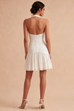 Simple Halter White Short A Line Graduation Dress with Bow