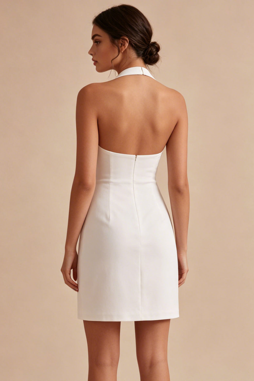 Short Backless Halter Ruched White Graduation Dress