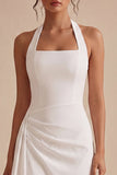 Short Backless Halter Ruched White Graduation Dress