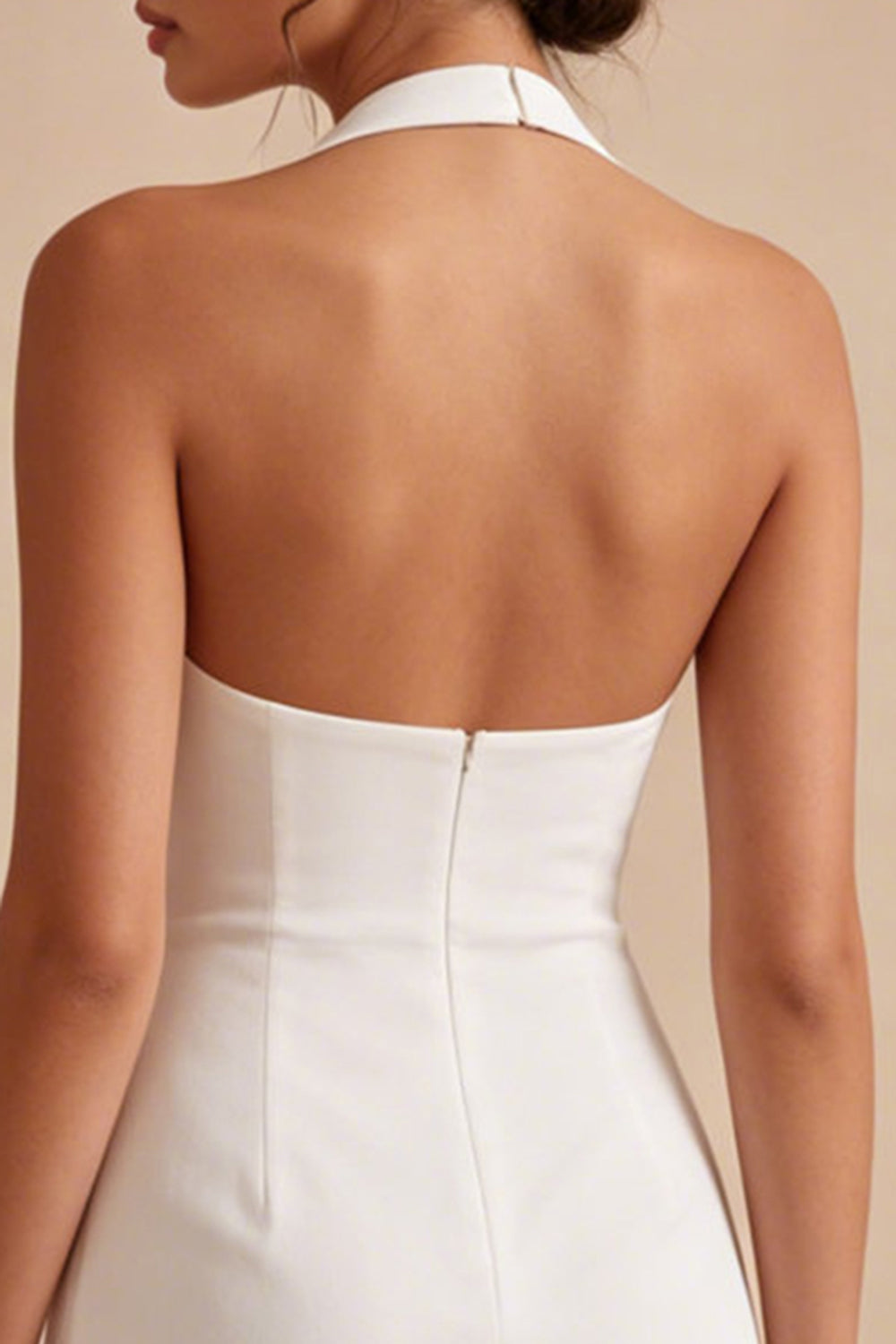 Short Backless Halter Ruched White Graduation Dress