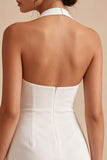 Short Backless Halter Ruched White Graduation Dress