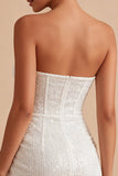 Strapless Ruched Sparkly White Tight Short Corset Sequin Graduation Dress