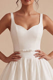 Thick Straps Bubble Hem White Short A Line Graduation Dress with Belt
