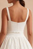 Thick Straps Bubble Hem White Short A Line Graduation Dress with Belt
