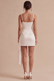Spaghetti Straps Tight Short Ruched White Graduation Dress with Bow