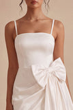 Spaghetti Straps Tight Short Ruched White Graduation Dress with Bow