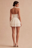 Halter Ruched White Short A Line Graduation Dress with Ruffles