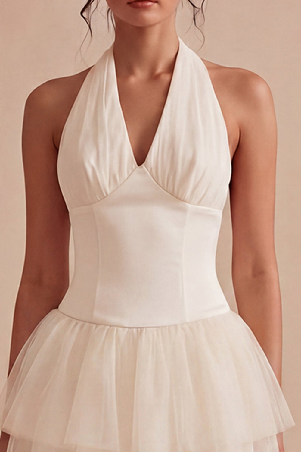Halter Ruched White Short A Line Graduation Dress with Ruffles