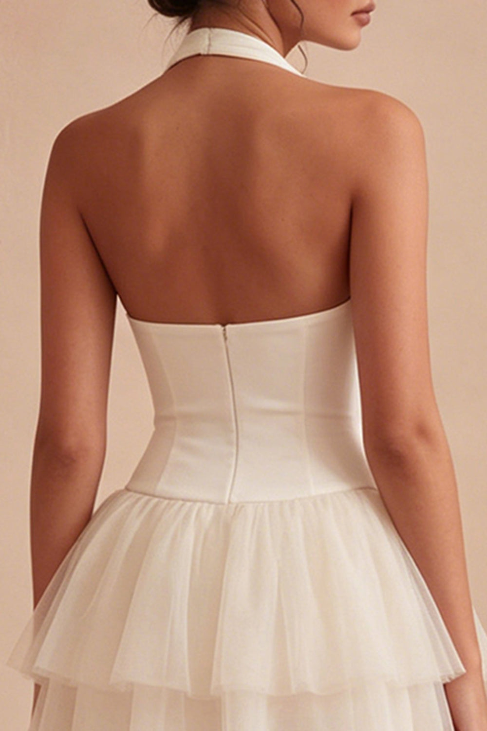 Halter Ruched White Short A Line Graduation Dress with Ruffles
