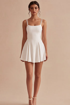 Simple Spaghetti Straps White Short A Line Graduation Dress