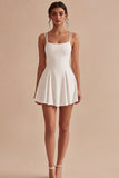 Simple Spaghetti Straps White Short A Line Graduation Dress