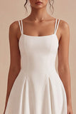 Simple Spaghetti Straps White Short A Line Graduation Dress