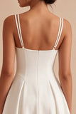 Simple Spaghetti Straps White Short A Line Graduation Dress
