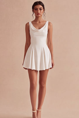 Simple Cowl Neck White Short A Line Graduation Dress