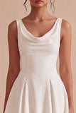 Simple Cowl Neck White Short A Line Graduation Dress