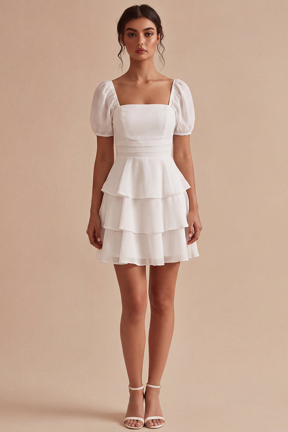 Short Sleeves White Short A Line Graduation Dress with Ruffles