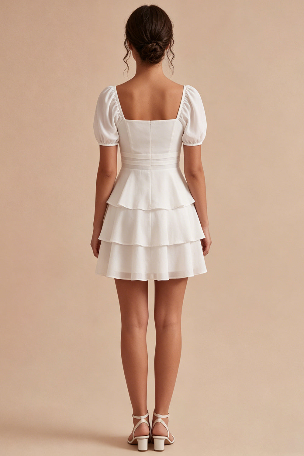 Short Sleeves White Short A Line Graduation Dress with Ruffles