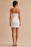 Tight Short Strapless Ruched White Graduation Dress with Slit