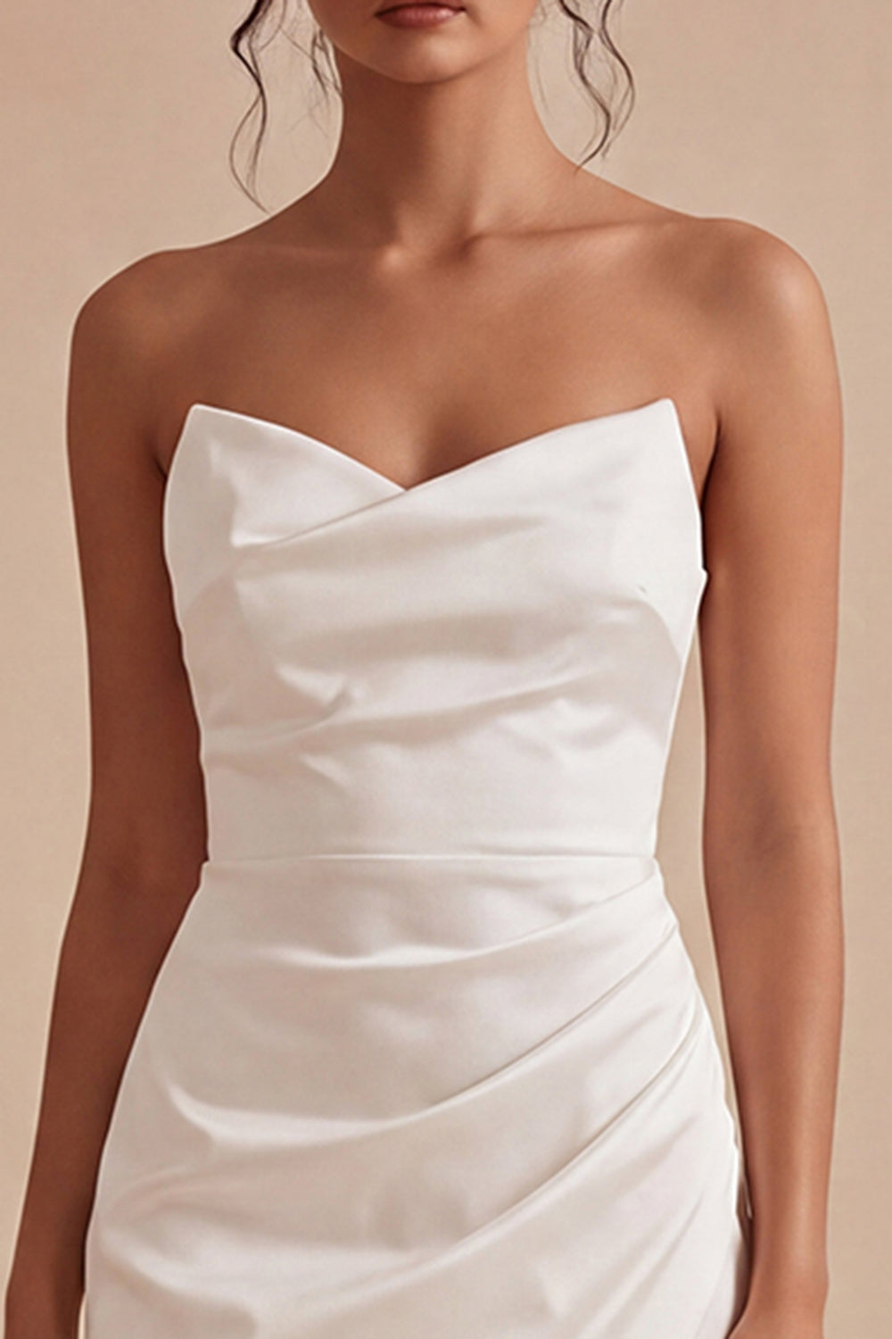 Tight Short Strapless Ruched White Graduation Dress with Slit