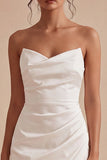Tight Short Strapless Ruched White Graduation Dress with Slit