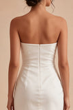 Tight Short Strapless Ruched White Graduation Dress with Slit