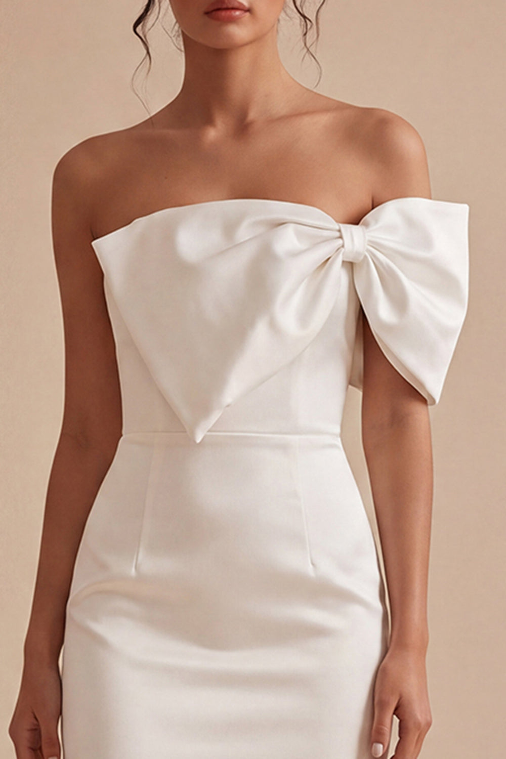 ZAPAKASA Women White Tight Short Graduation Dress with Bow Strapless