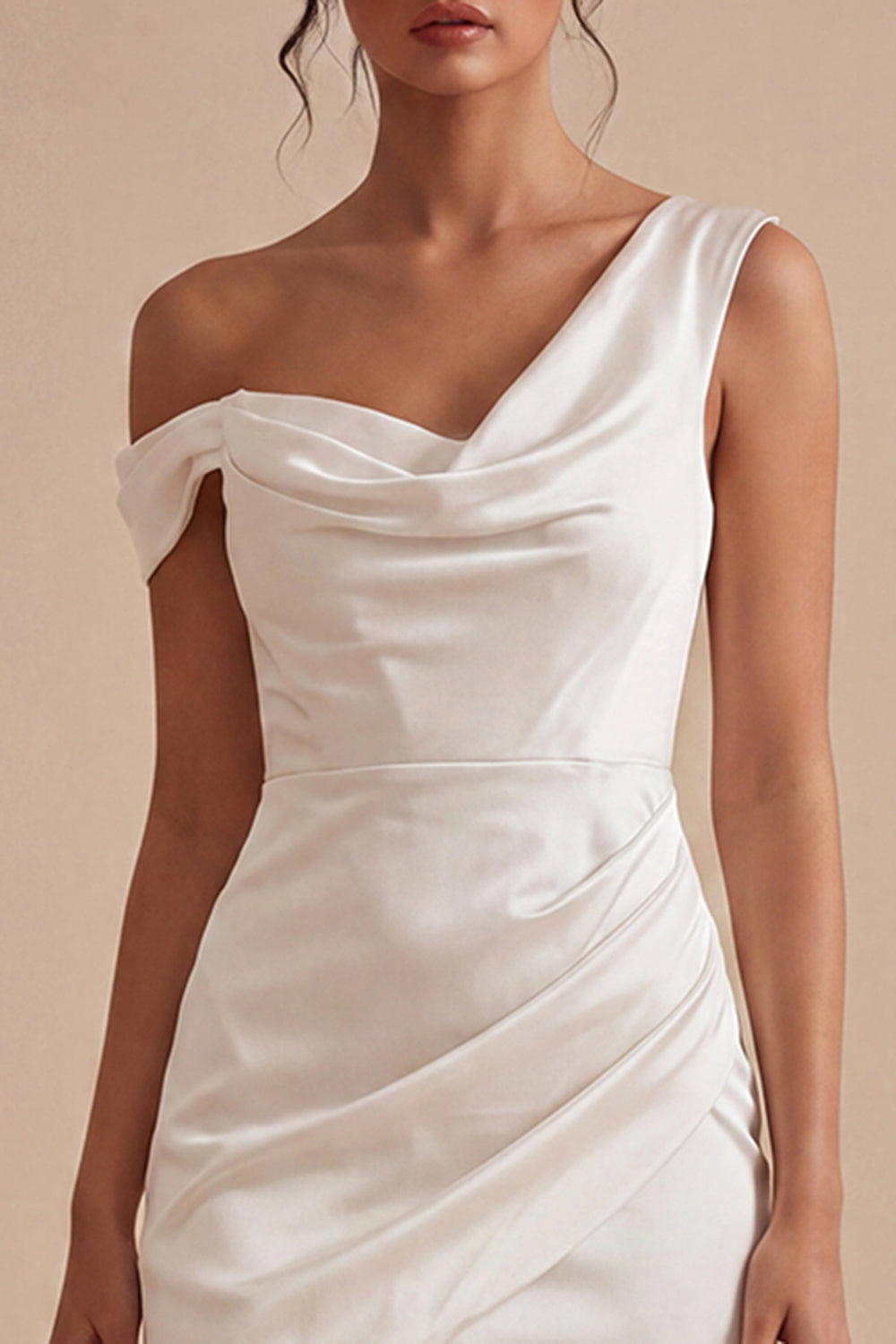 Tight Short One Shoulder Ruched White Graduation Dress
