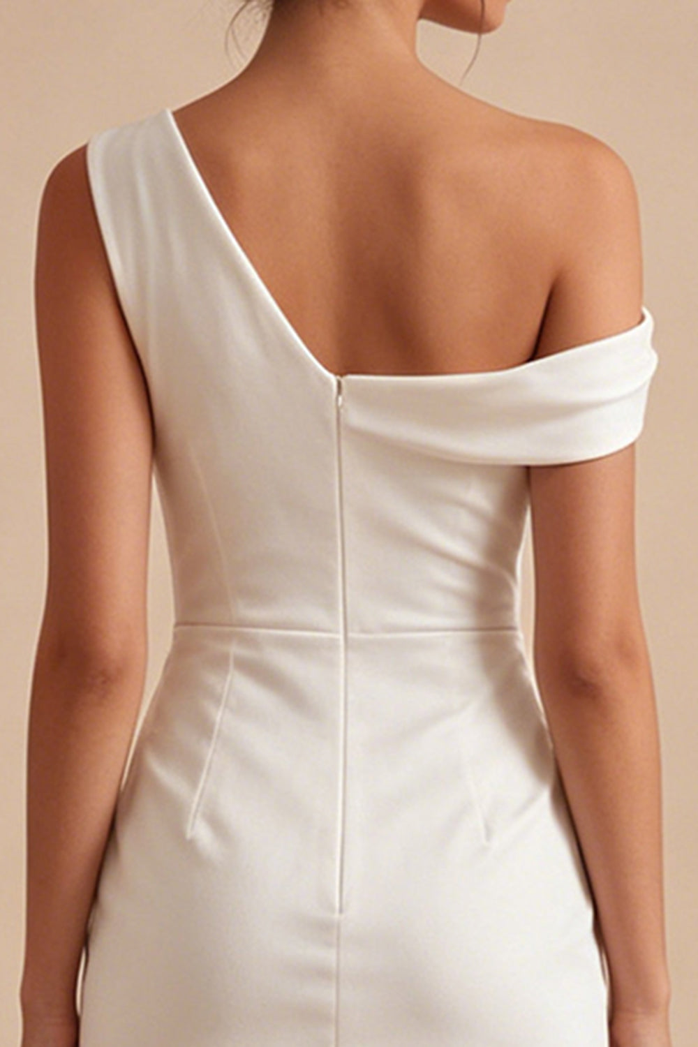 Tight Short One Shoulder Ruched White Graduation Dress