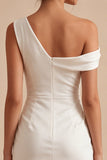 Tight Short One Shoulder Ruched White Graduation Dress