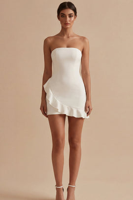 Strapless Tight Short White Graduation Dress with Ruffles