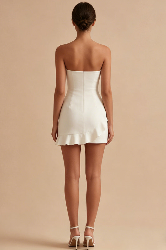 Strapless Tight Short White Graduation Dress with Ruffles